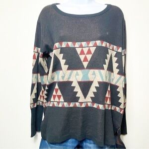 Peruvian Connection Gray Chevron Tunic Sweater Medium